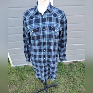 Acne Studios Blue Plaid Long Sleeve Saddle Shirt Dress Size 36 EU Size 4 US